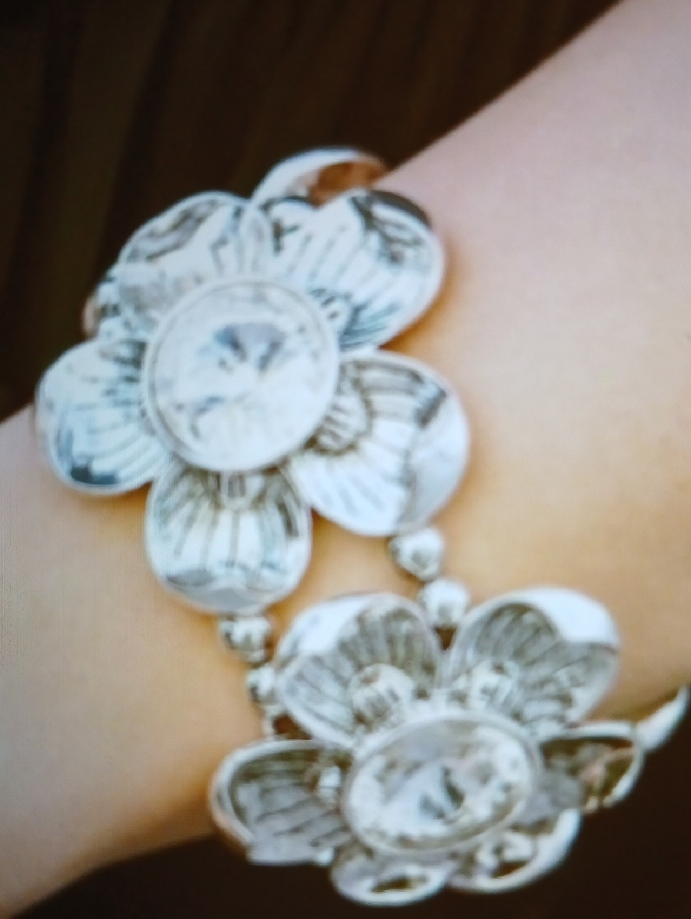 Silver Floral Statement Bracelet - Women Jewelry